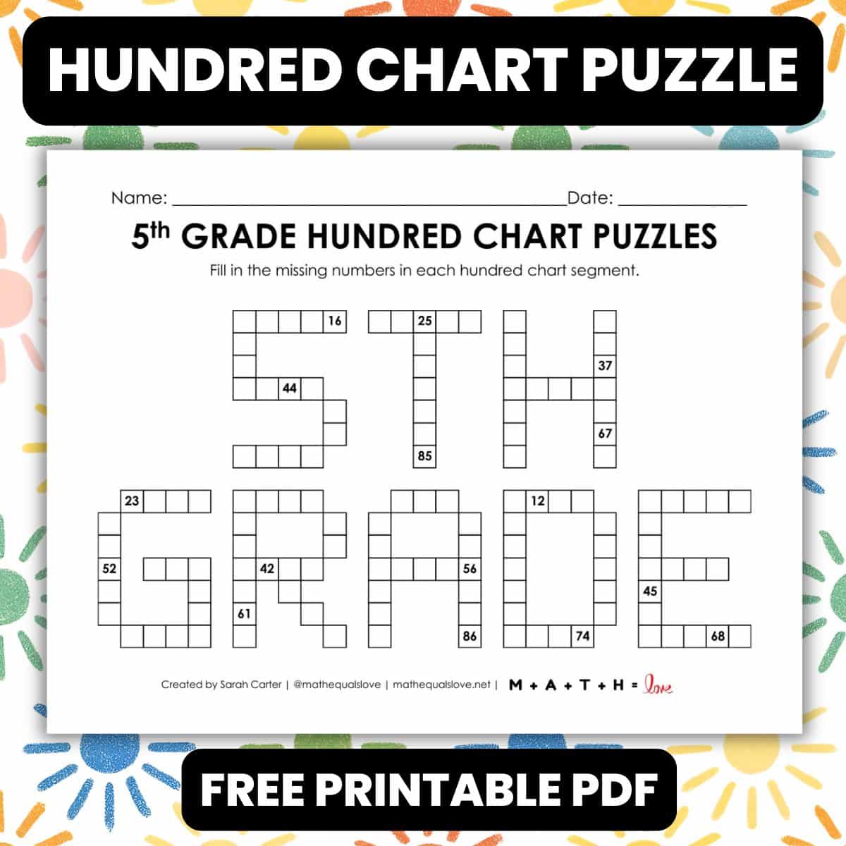 5th grade hundred chart puzzle worksheet.