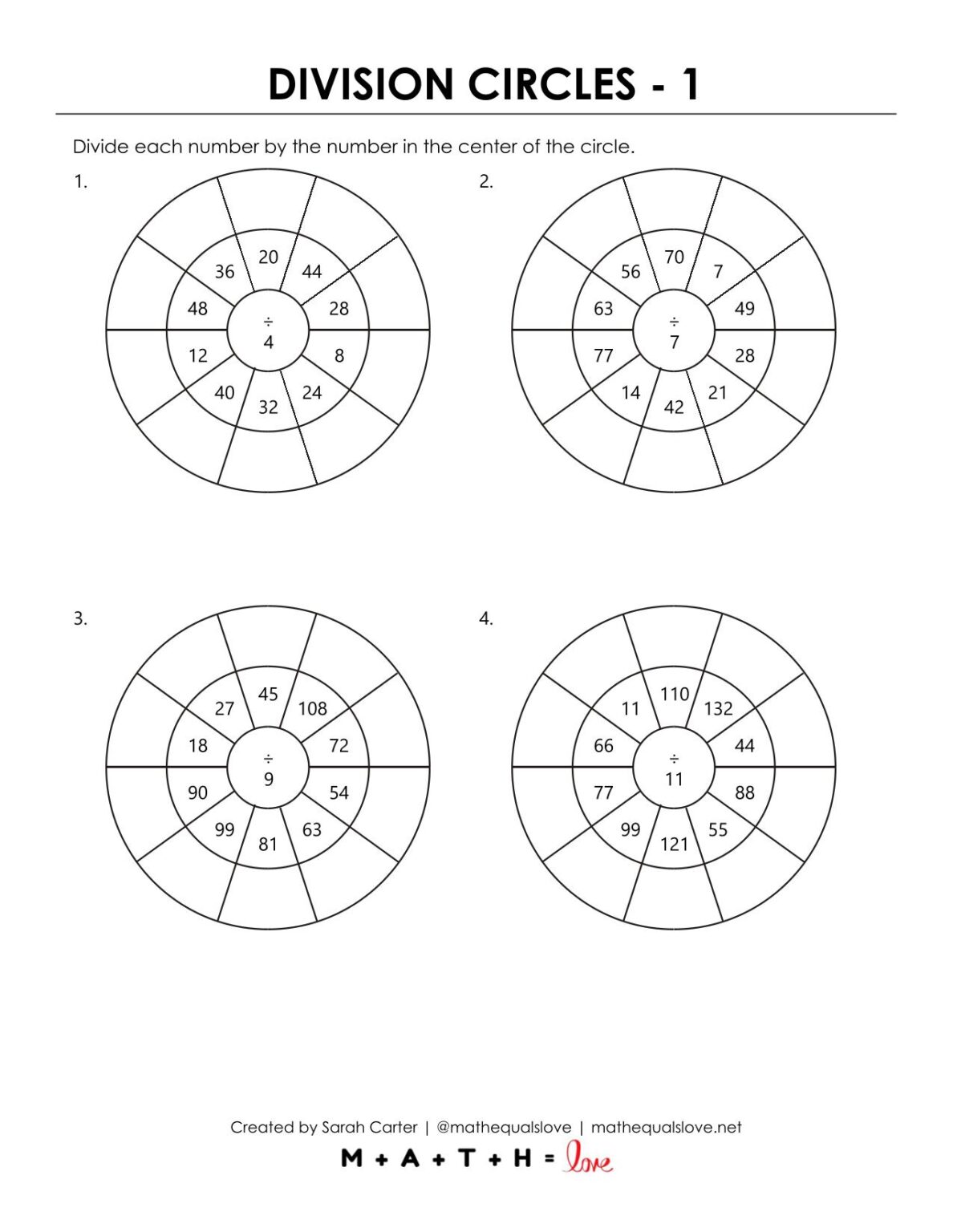 Division Circle Practice Worksheets | Math = Love