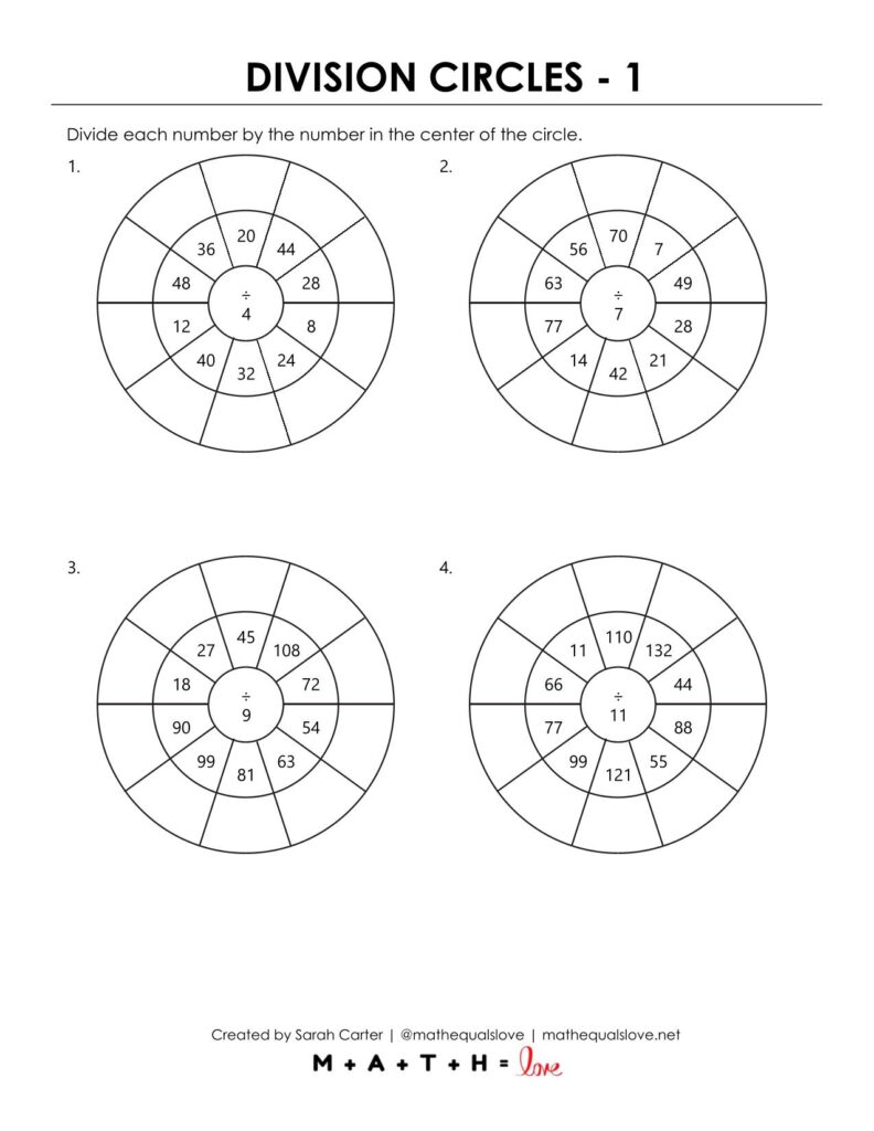 division circle drill practice worksheet.