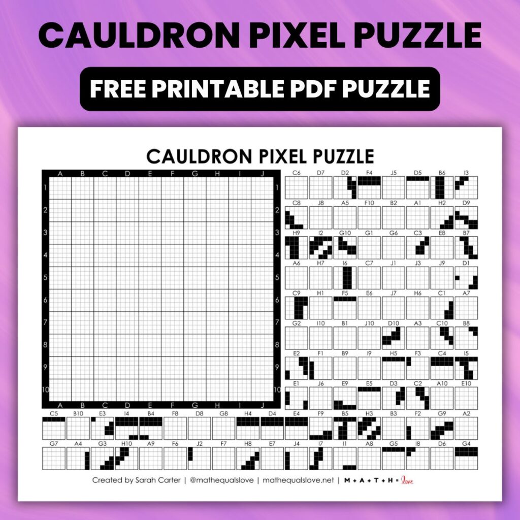 cauldron pixel puzzle printable for halloween.