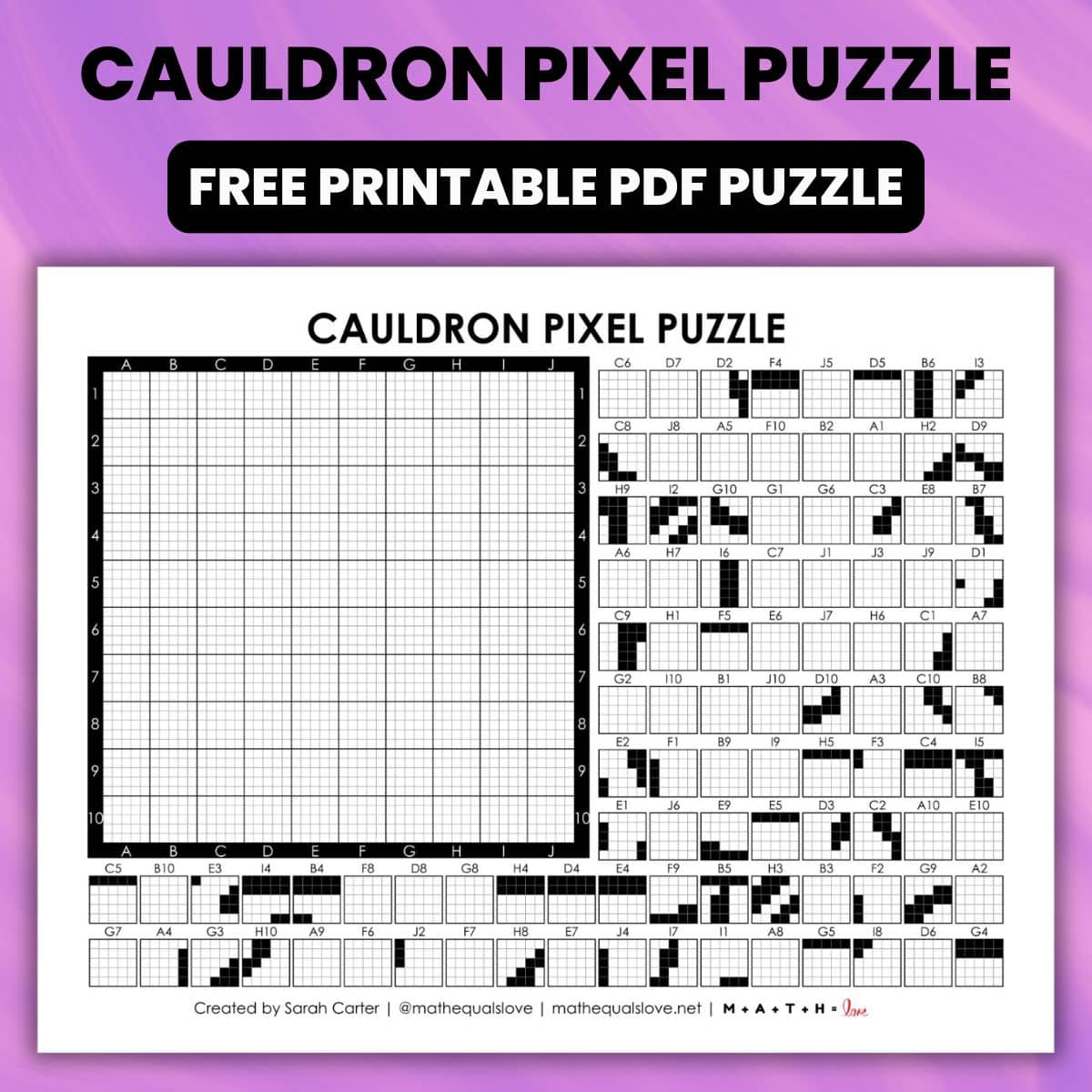 cauldron pixel puzzle printable for halloween.
