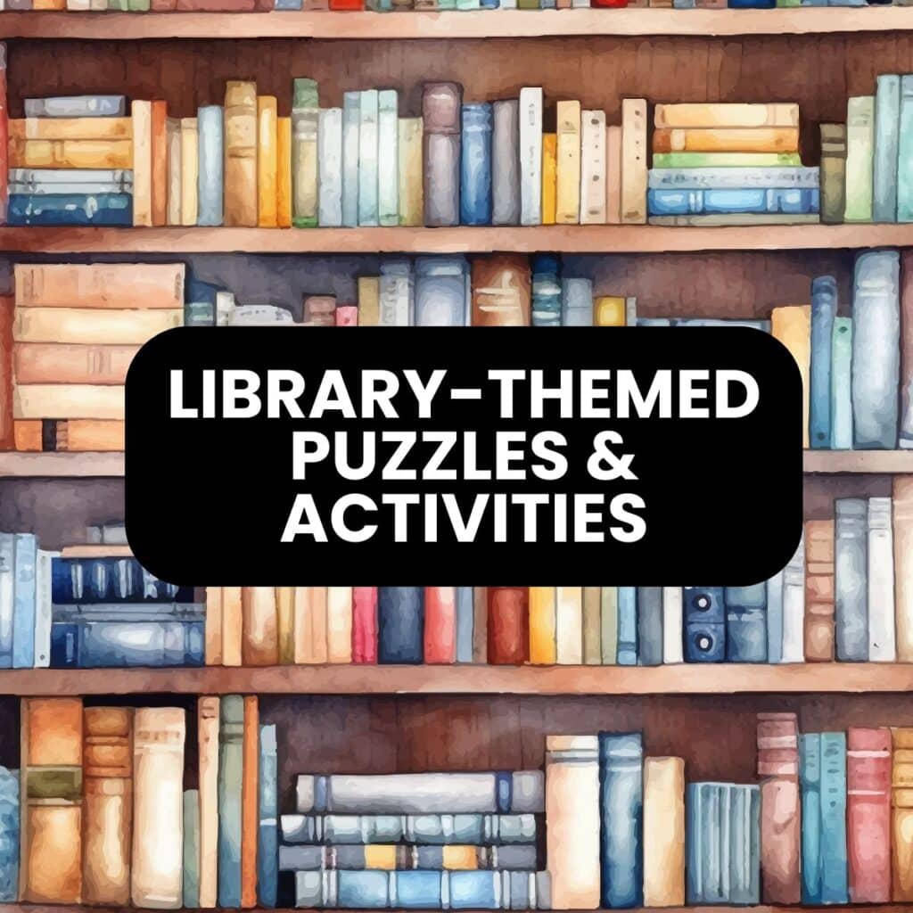 library-themed puzzles and activities.
