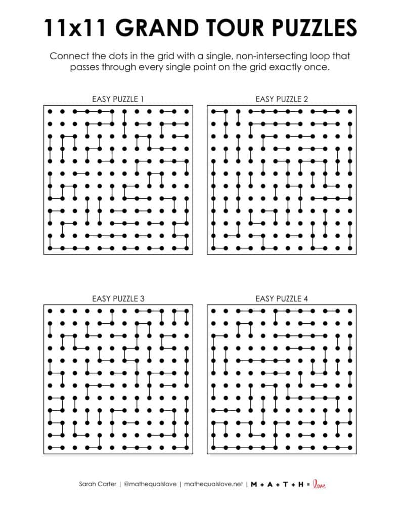 11x11 grand tour logic puzzles - level easy.