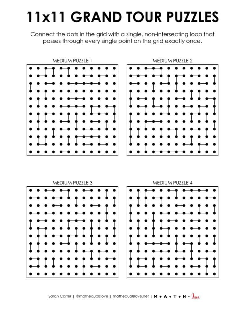 11x11 grand tour puzzles level medium.