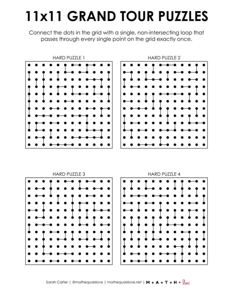 11x11 grand tour puzzles level hard.