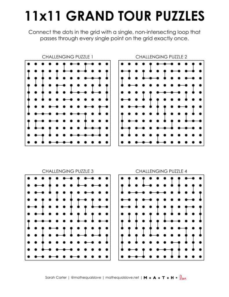 11 x 11 grand tour puzzles - level challenging.