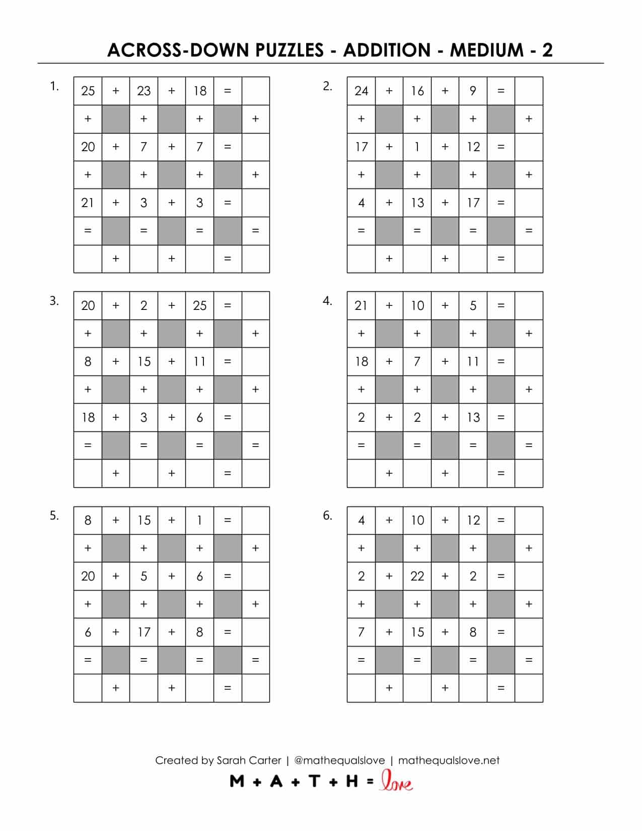 Simple Addition In Math Addition Across-Down Puzzles | Math = Love