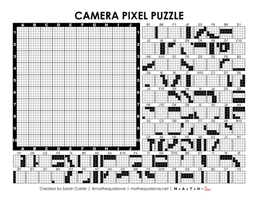 screenshot of camera pixel puzzle worksheet.