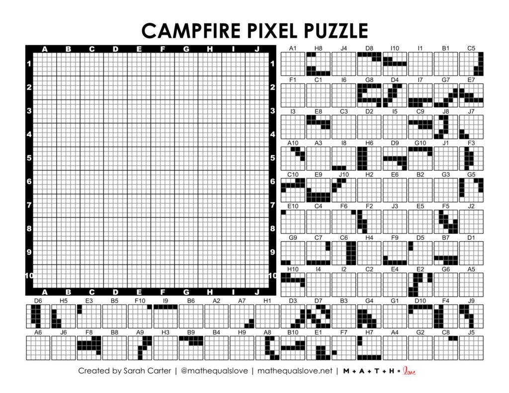 campfire pixel puzzle worksheet
