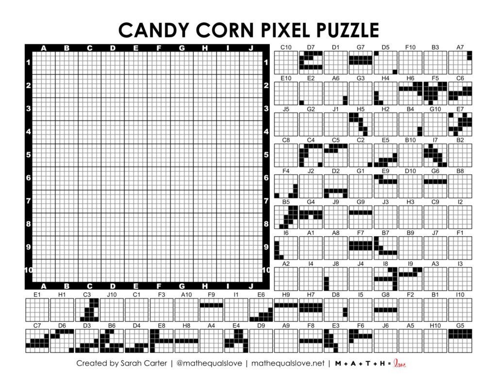 candy corn pixel puzzle worksheet.