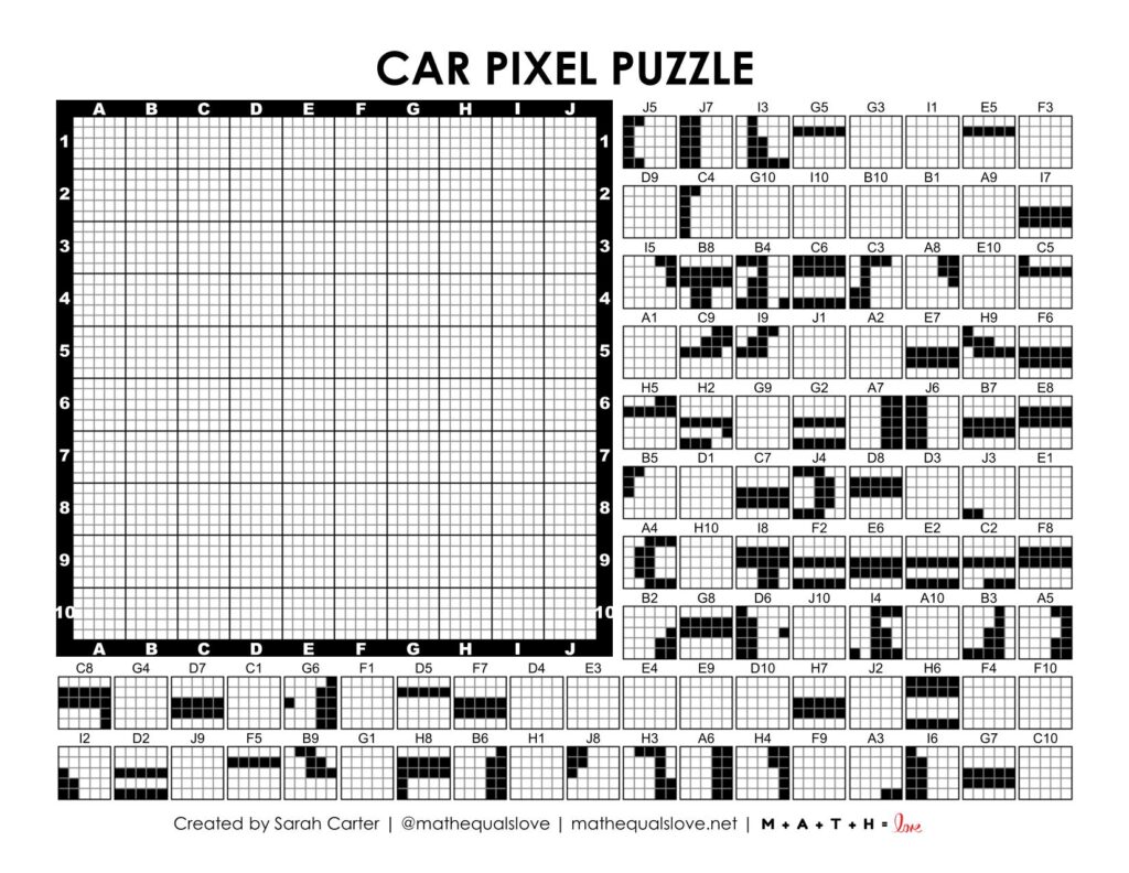 car pixel puzzle worksheet.