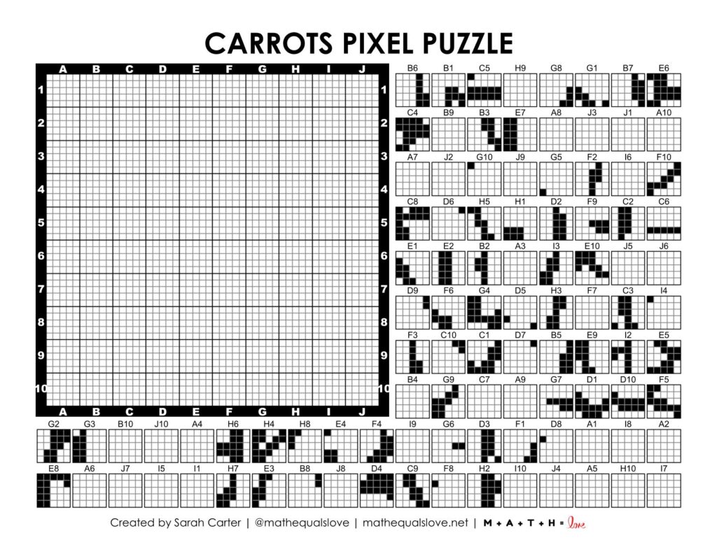 carrot pixel puzzle worksheet for spring or easter.