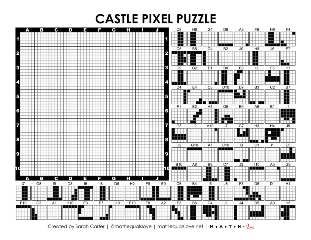 screenshot of castle pixel puzzle worksheet.