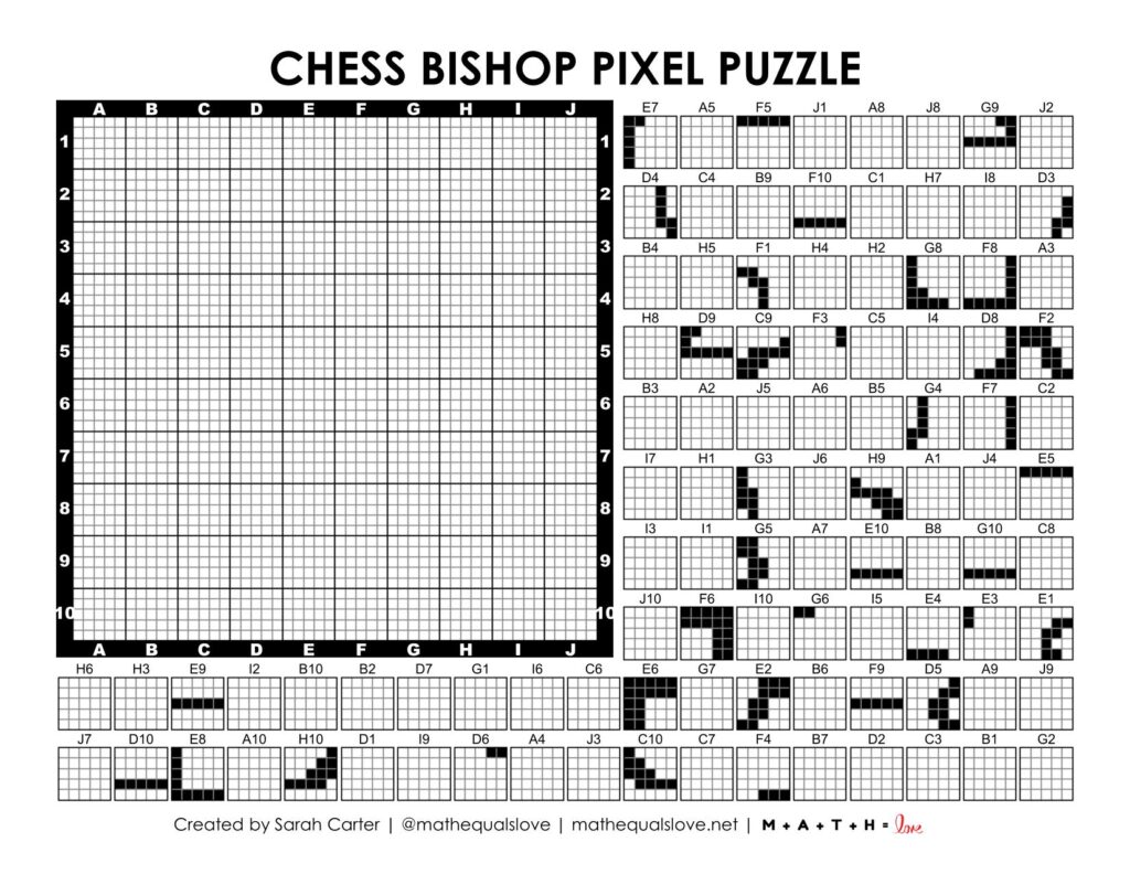 chess bishop pixel puzzle worksheet.