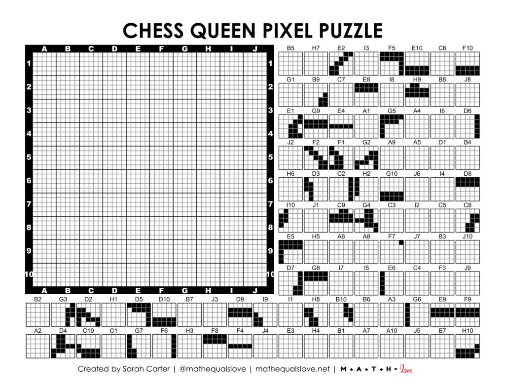 chess queen pixel puzzle worksheet.