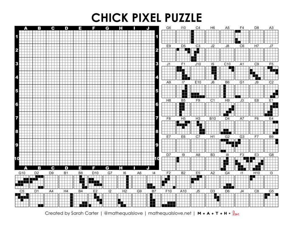 baby chick pixel puzzle worksheet for spring/easter.