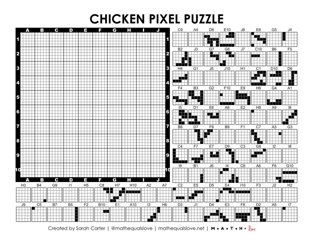 screenshot of chicken pixel puzzle worksheet.