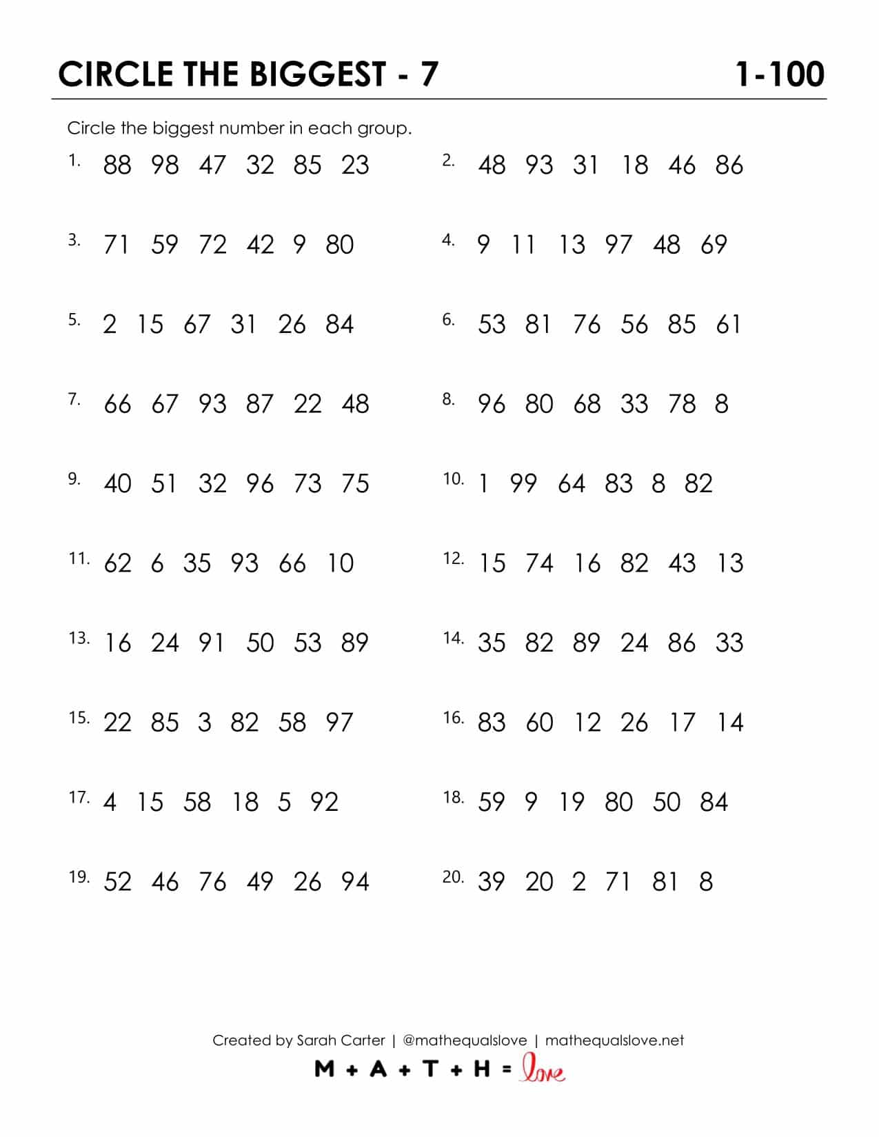 Circle The Biggest Number Worksheets 1 100 Math Love circle-the-biggest-number-worksheets-1-100-math-love