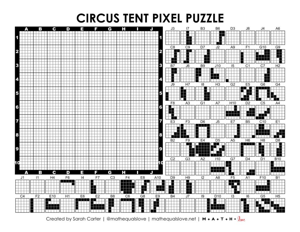 circus tent pixel puzzle worksheet.