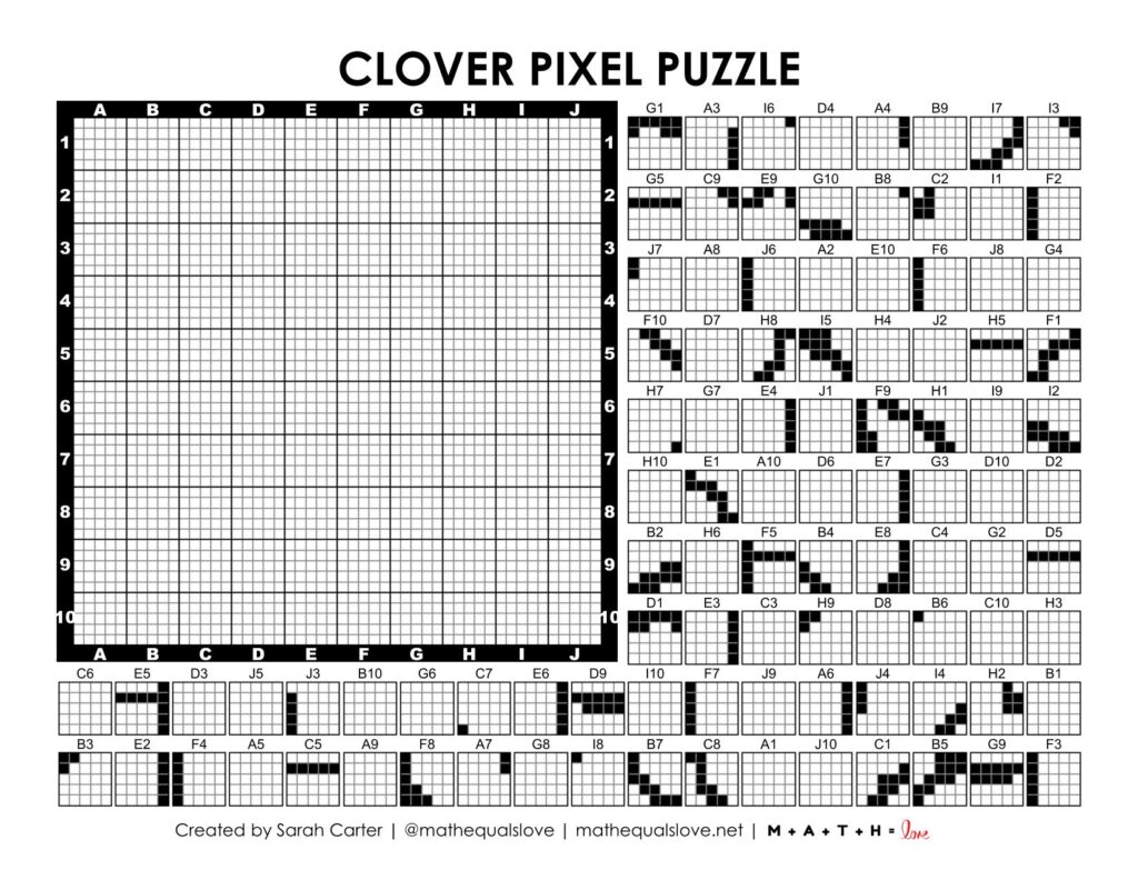 clover pixel puzzle worksheet.