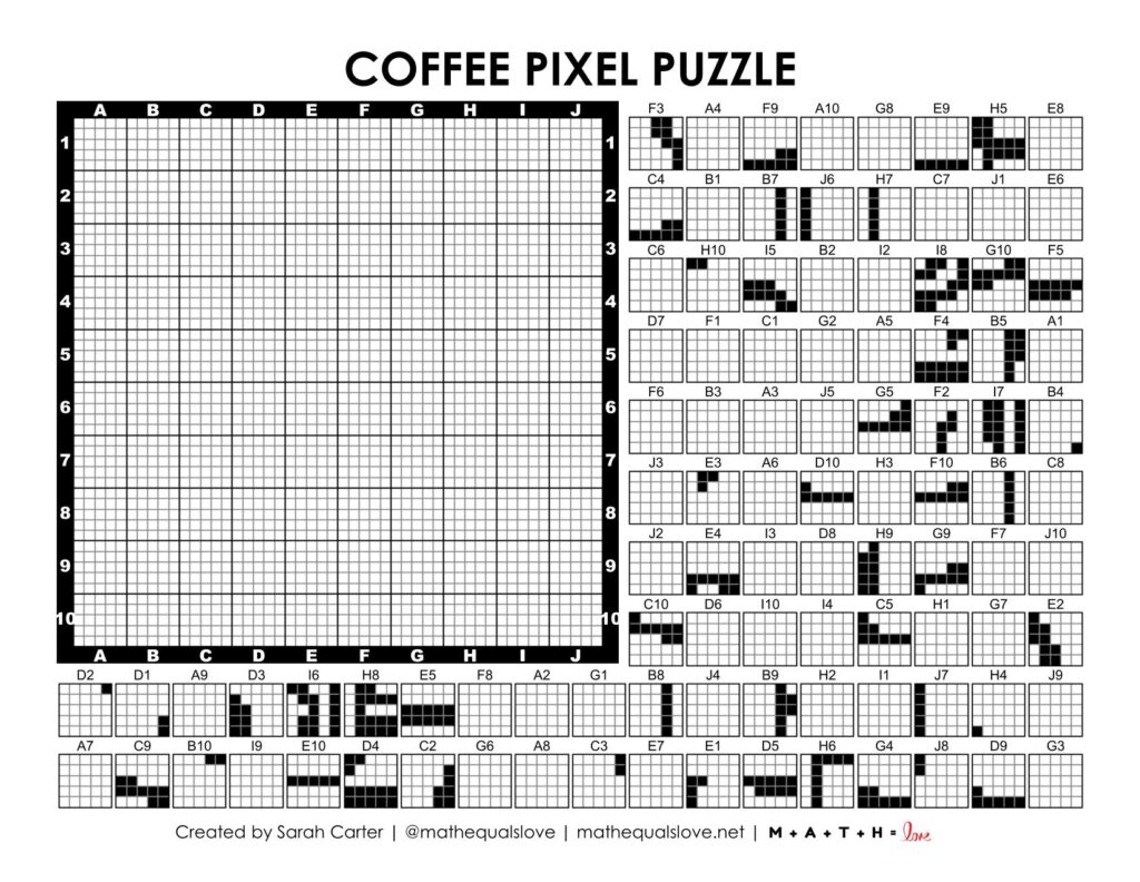 coffee pixel puzzle worksheet.