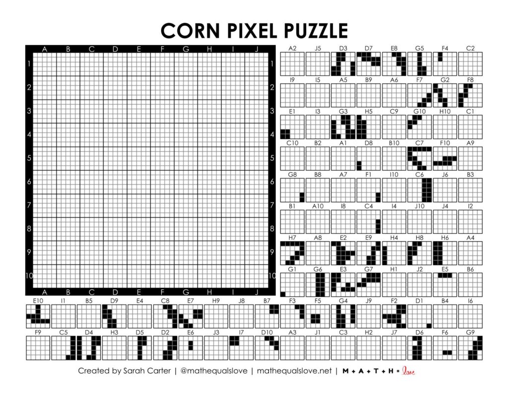 screenshot of corn pixel puzzle worksheet.