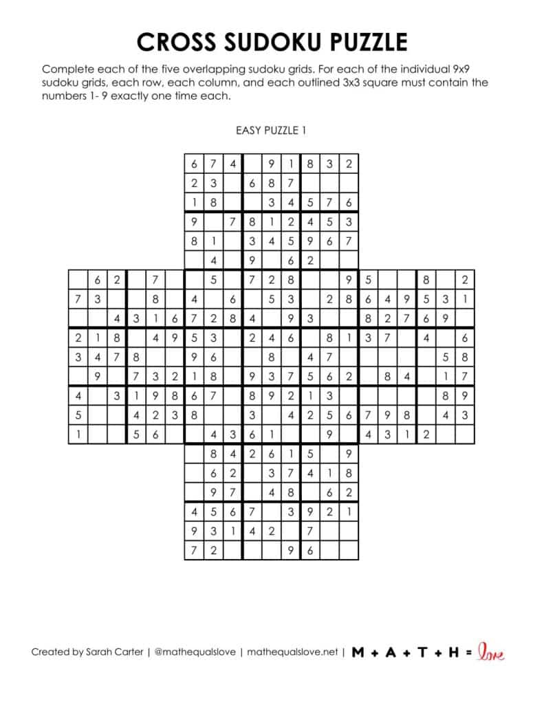 cross sudoku puzzle - easy level.