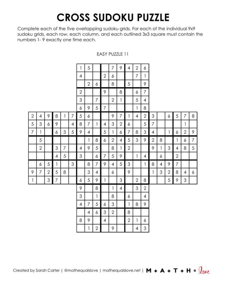 screenshot of cross sudoku puzzle.