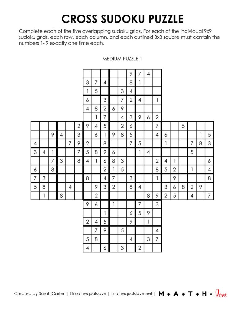 cross sudoku puzzle level medium.