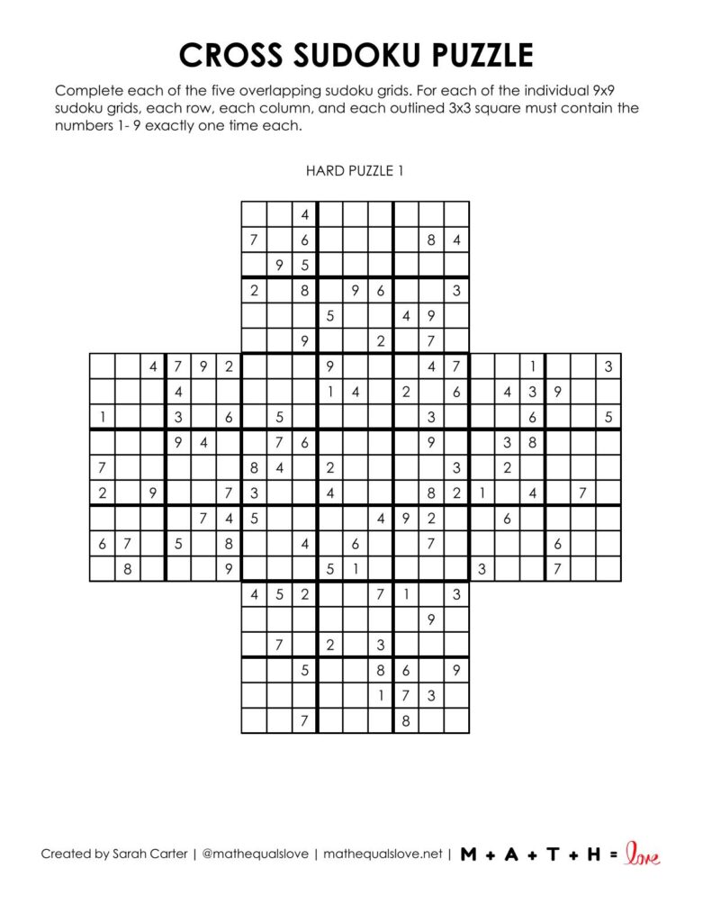 cross sudoku puzzle level hard.