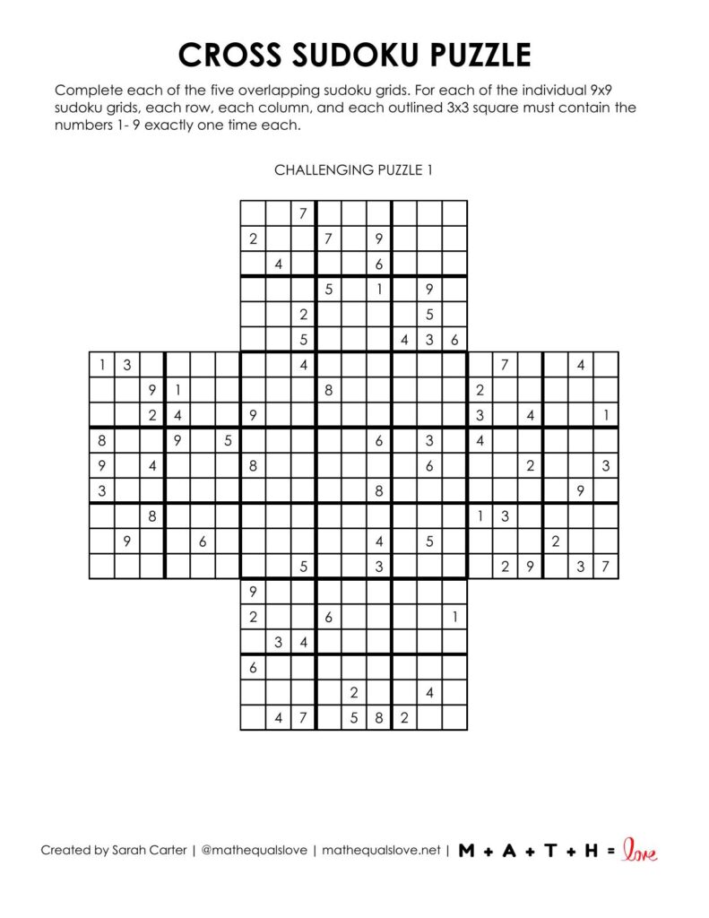 cross sudoku puzzle level challenging.