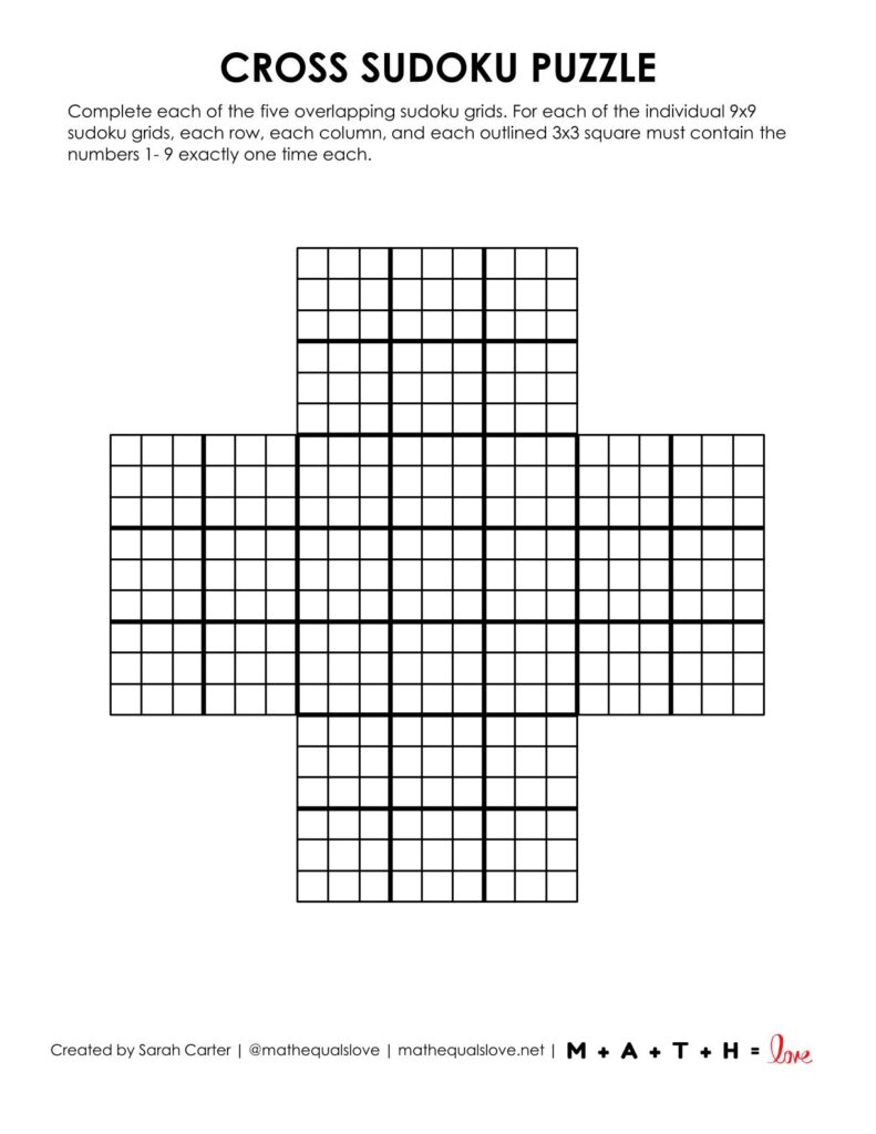 blank cross sudoku grid.