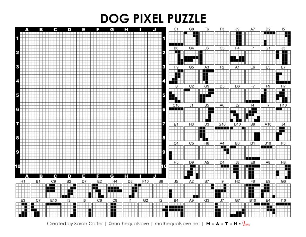 dog pixel puzzle worksheet.
