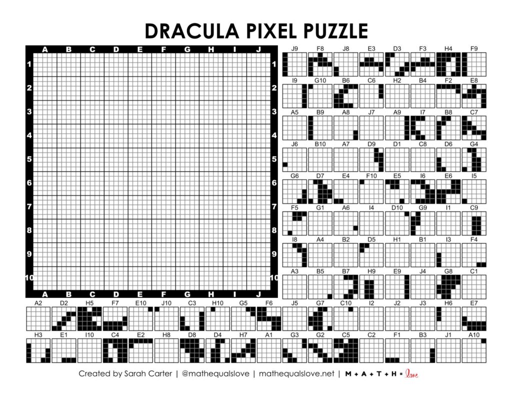 dracula pixel puzzle worksheet.