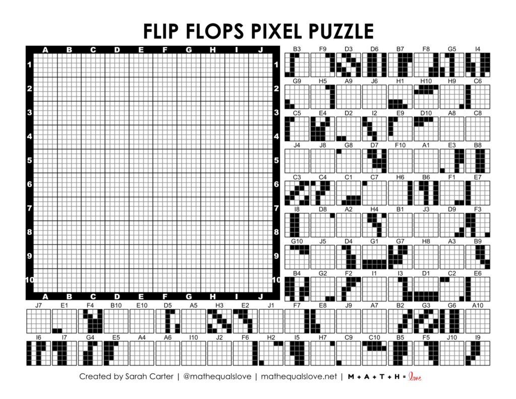 flip flops pixel puzzle worksheet.