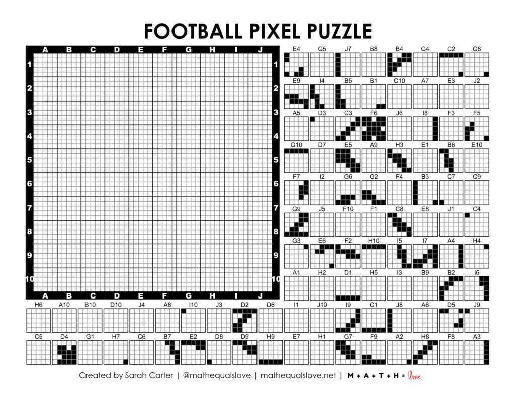 football pixel puzzle worksheet.