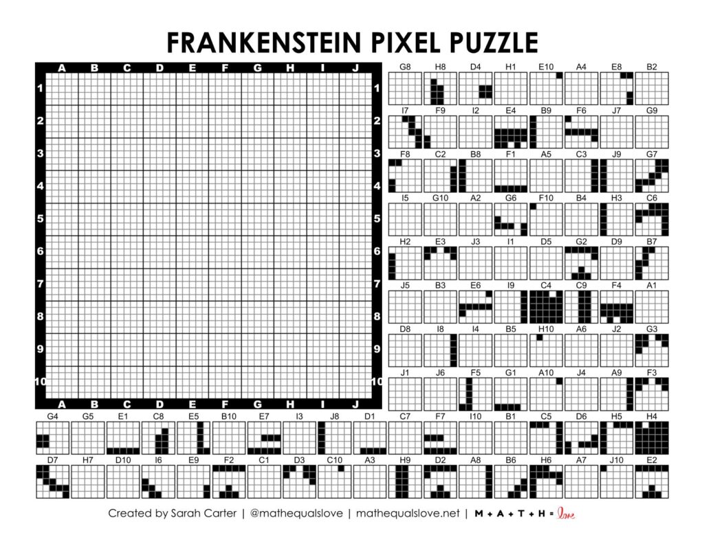 frankenstein pixel puzzle worksheet.