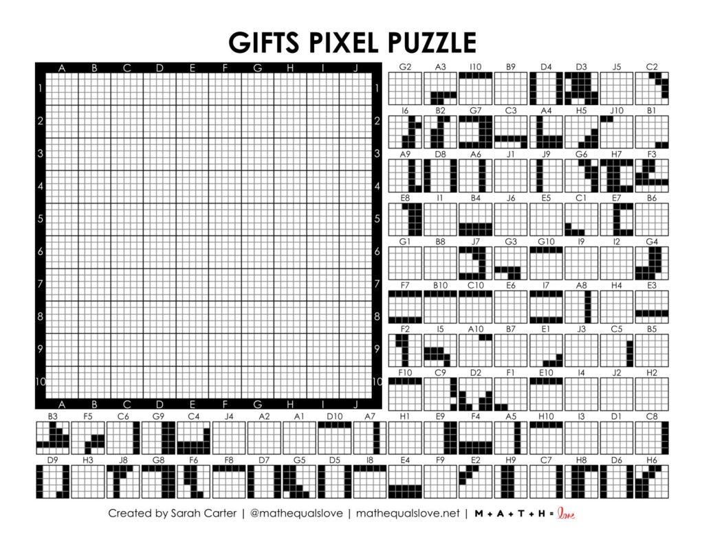 gifts pixel puzzle worksheet.