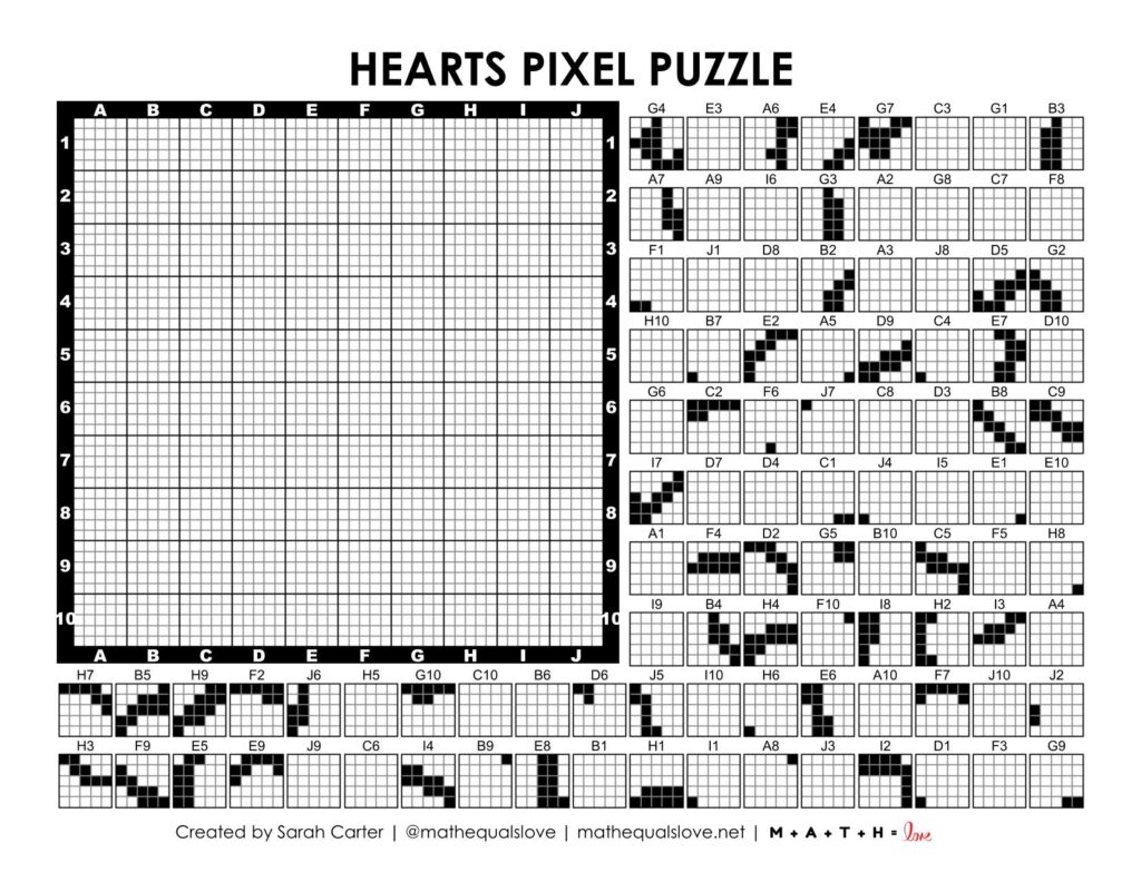 heart pixel puzzle worksheet.