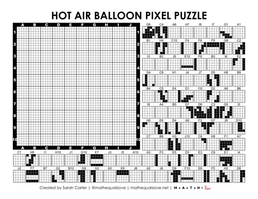 hot air balloon pixel puzzle worksheet.