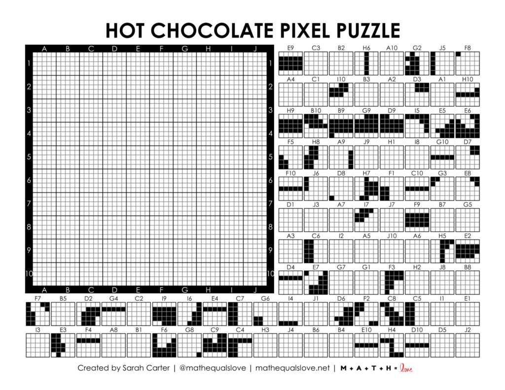 hot chocolate / hot cocoa pixel puzzle.