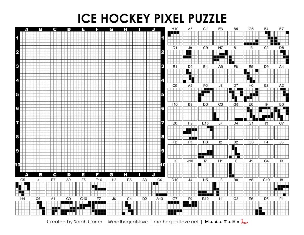 ice hockey pixel puzzle worksheet.