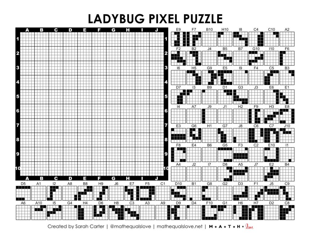 ladybug pixel puzzle worksheet.