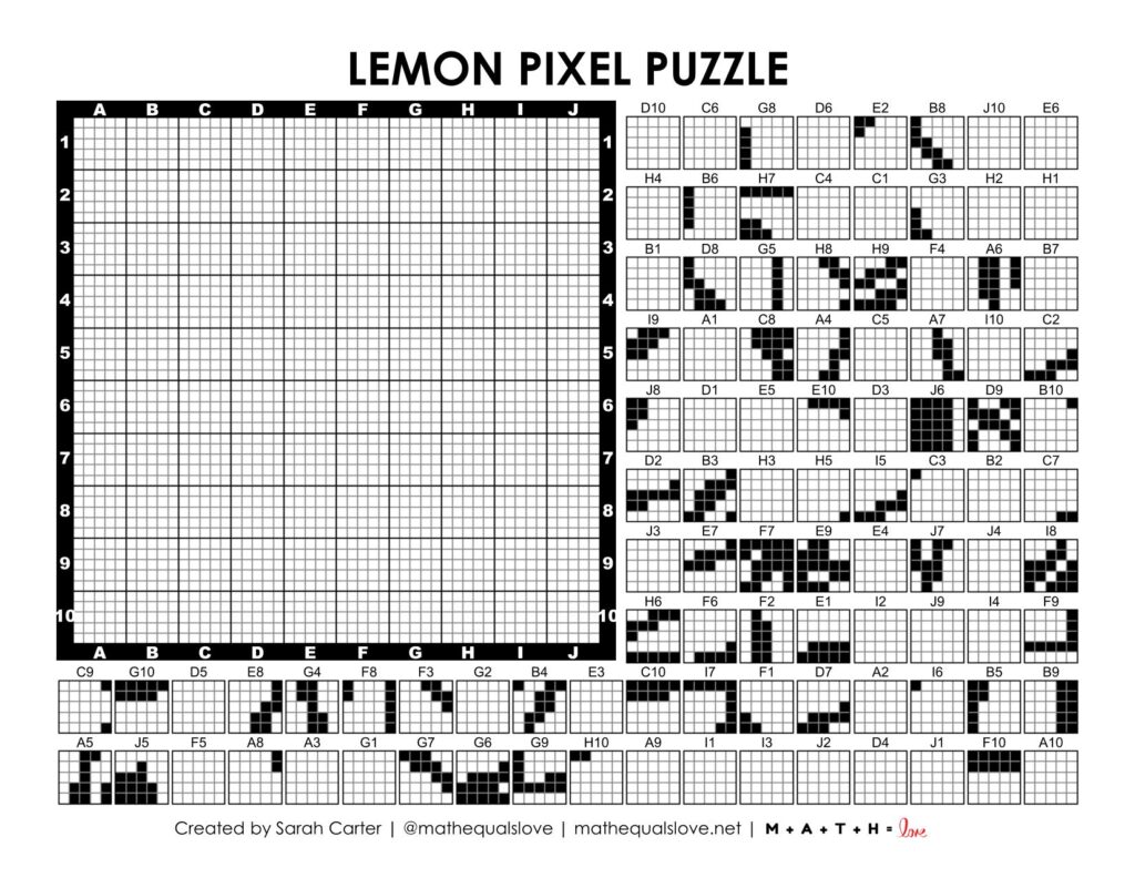 screenshot of lemon pixel puzzle worksheet.