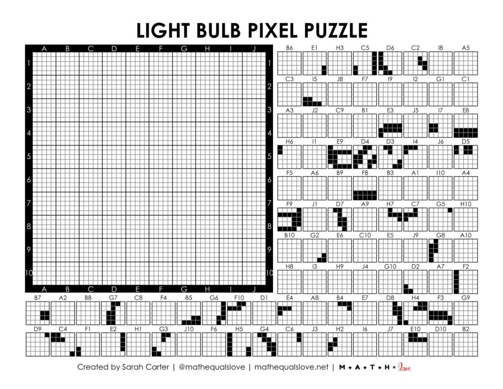 light bulb pixel puzzle worksheet.