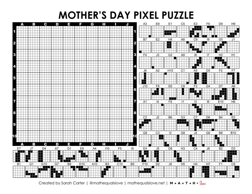 mothers day pixel puzzle worksheet.