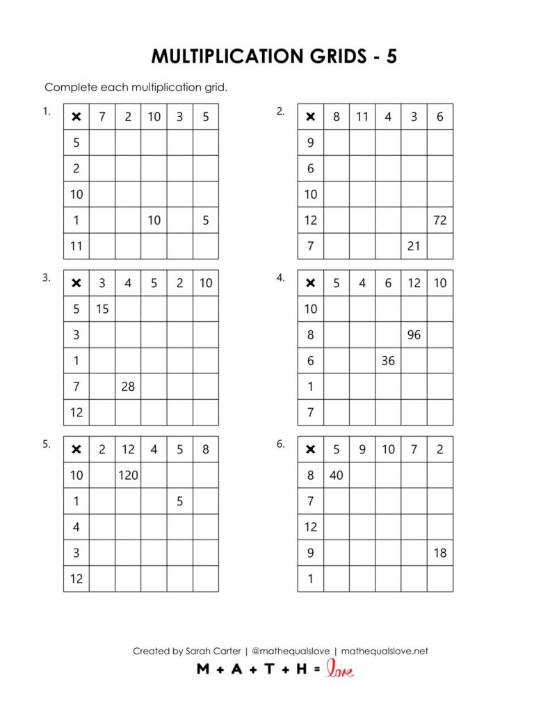 multiplication grid practice worksheet pdf.