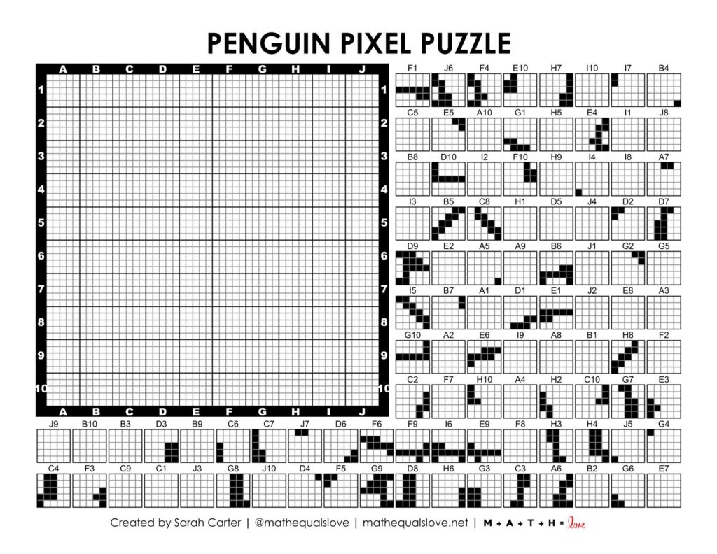 penguin pixel puzzle worksheet.