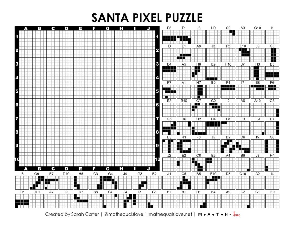 santa pixel puzzle worksheet for christmas.