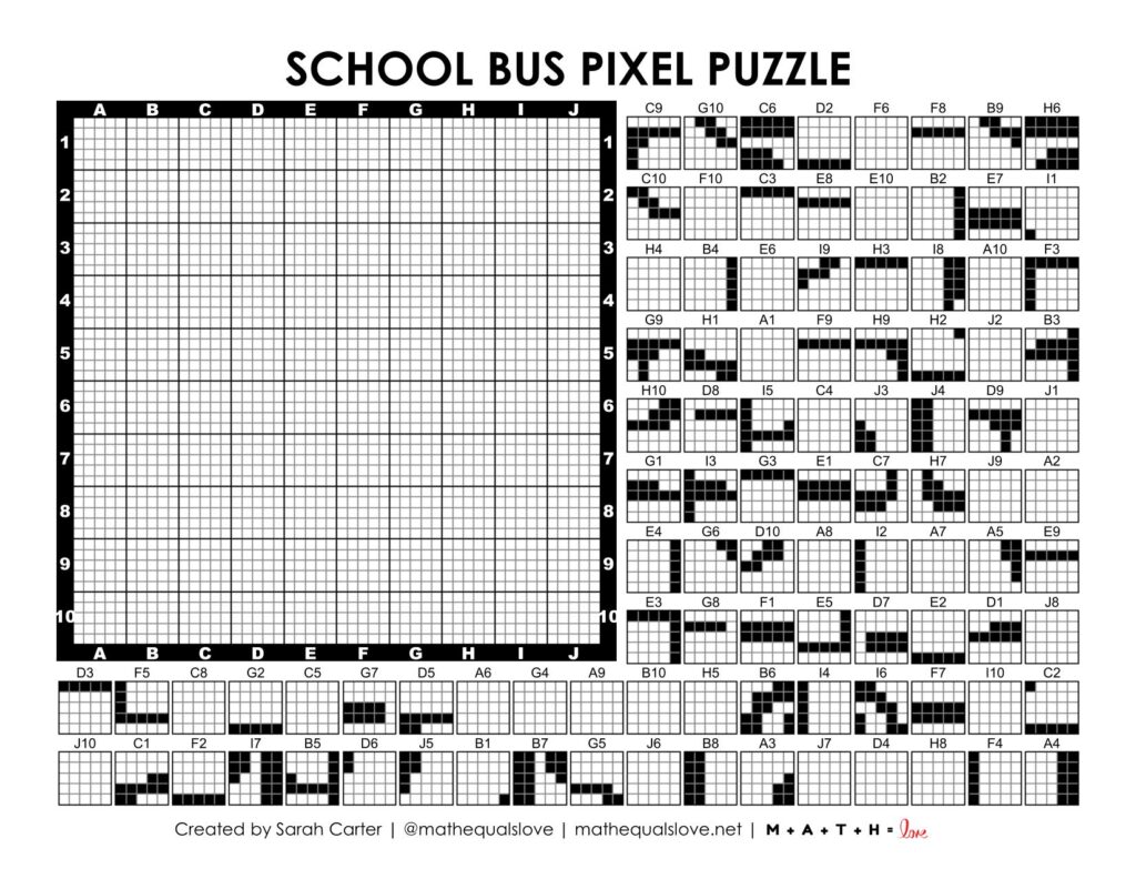 school bus pixel puzzle for back to school.
